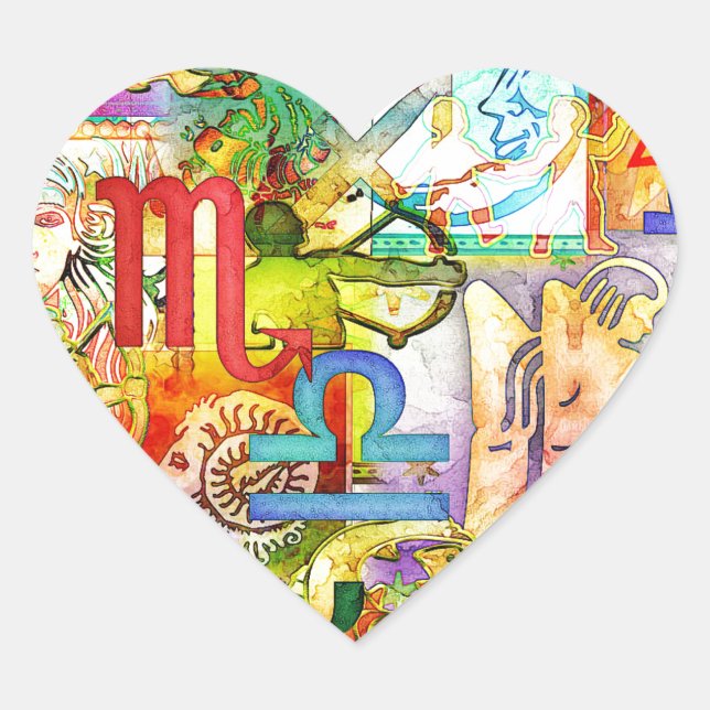 Adesivo Coração Astrologia Símbolos e Sinais Zodiac (Frente)