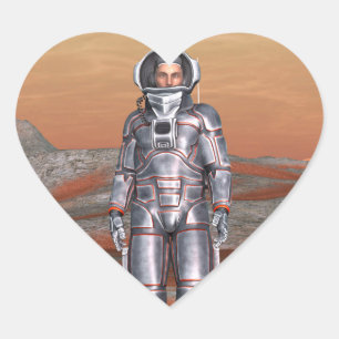 Adesivo Coração Astronauta Mars - Explorador de Espaço no Planeta