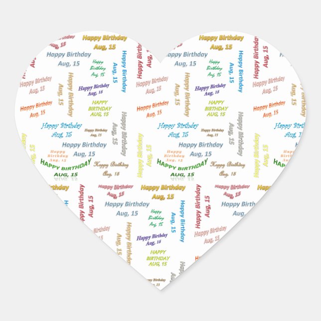 Adesivo Coração August, 15 Birthday Sticker (Frente)