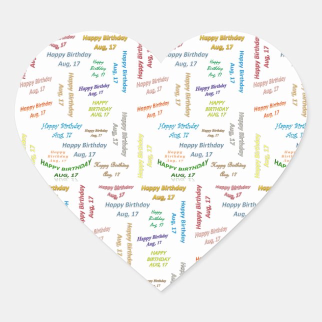 Adesivo Coração August, 17 Aniversário (Frente)