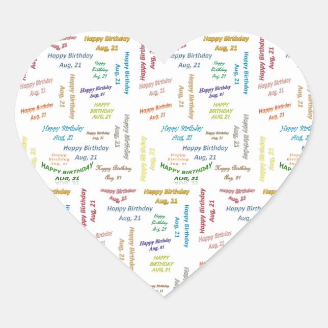 Adesivo Coração August, 21 Aniversário (Frente)