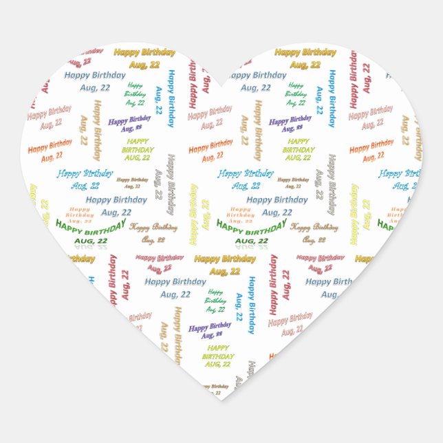 Adesivo Coração August, 22 Aniversário Sticker (Frente)