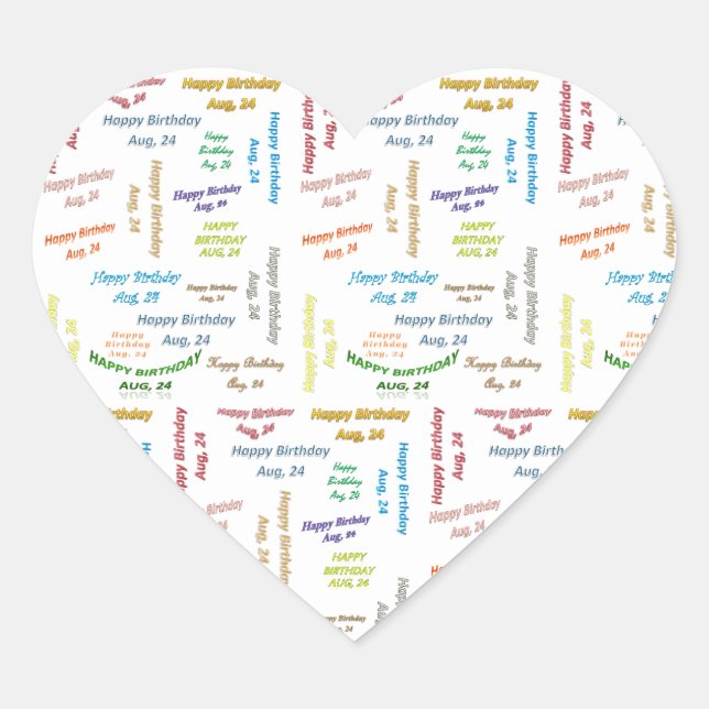 Adesivo Coração August, 24 Aniversário Sticker (Frente)