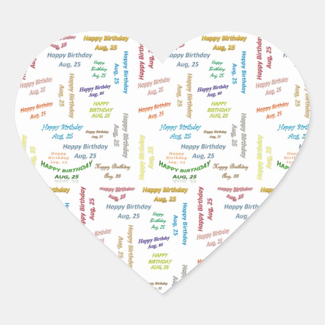 Adesivo Coração August, 25 Aniversário Sticker (Frente)