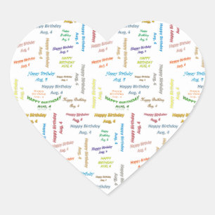 Adesivo Coração August, 4 Birthday Sticker