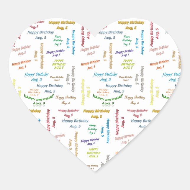 Adesivo Coração August, 5 Birthday Sticker (Frente)