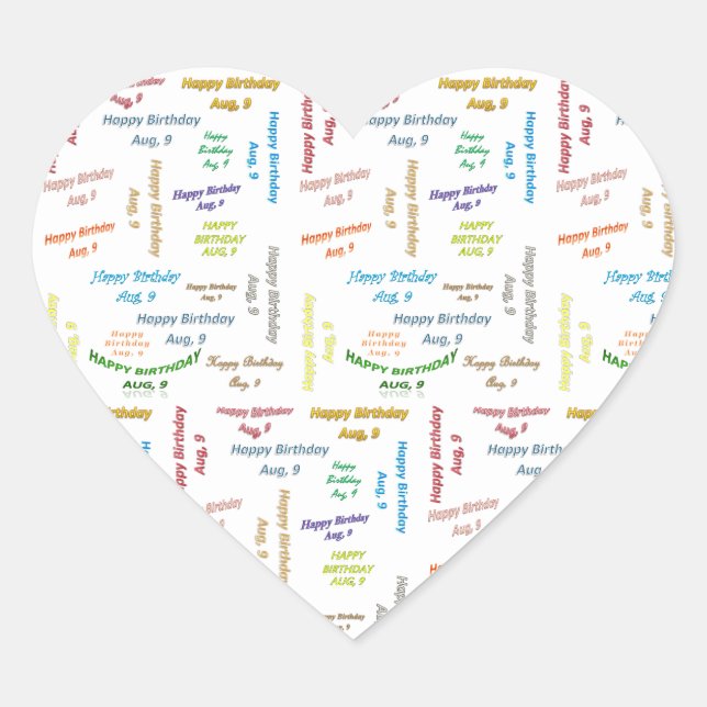 Adesivo Coração August, 9 Birthday Sticker (Frente)