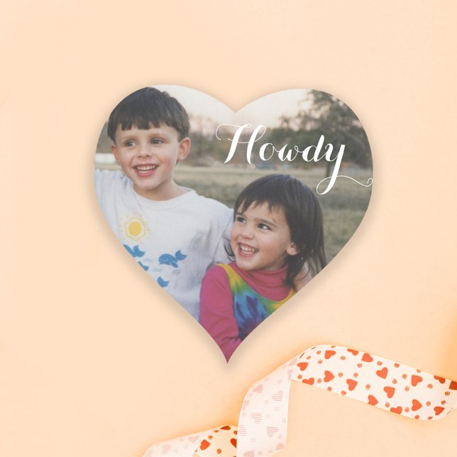 Adesivo Coração Autocolante de fotos personalizado do Texas Howdy (Criador carregado)