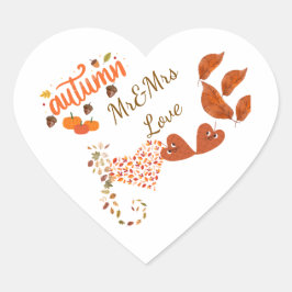 Adesivo Coração Autumn Mr & Mrs Love Heart Wedding Stickers