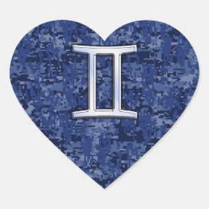 Adesivo Coração Azuis marinhos modernos Digitas Camo do sinal do