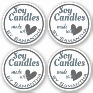 Adesivo Coração Azul e Cinza em Velas de Soja Simples Bran