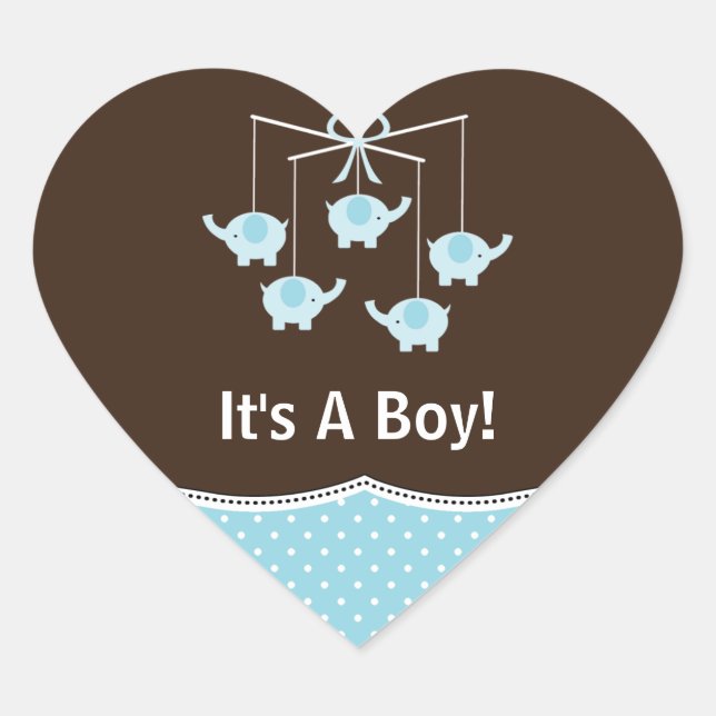 Adesivo Coração Azul & obrigado móvel do elefante de Brown você (Frente)