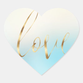 Adesivo Coração Azul Ombre Dourado Amor