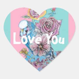 Adesivo Coração Azul Rosa de Pássaro Flor de Pássaro Azul Pintur