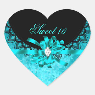 Adesivo Coração Azul Teal Sweet Sixteen Sweet 16 Renda Preta