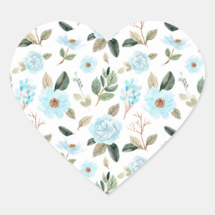 Adesivo Coração Azul, verde aquarela floral
