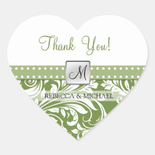 Adesivo Coração Azul Verde-Azul e Azul, Damasco floral Obrigado!