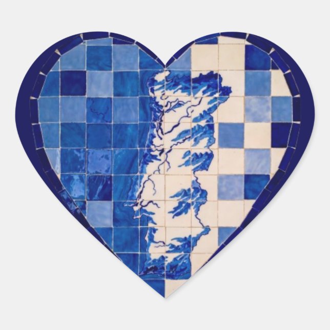 Adesivo Coração Azulejo Portugal Heart Sticker – Blue Tile Portugu (Frente)