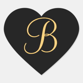 Adesivo Coração B inicial de cor Dourada no autocolante preto do m