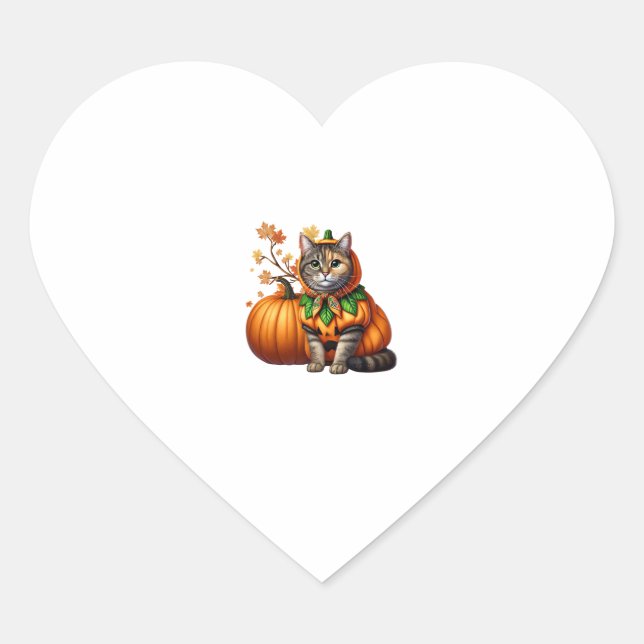 Adesivo Coração Babushka Halloween Cat Pumpkin (Frente)