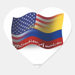 Adesivo Coração Bandeira de ondulação Colombiano-Americana