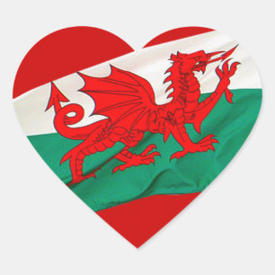 Adesivo Coração Bandeira nacional de Wales, o dragão vermelho