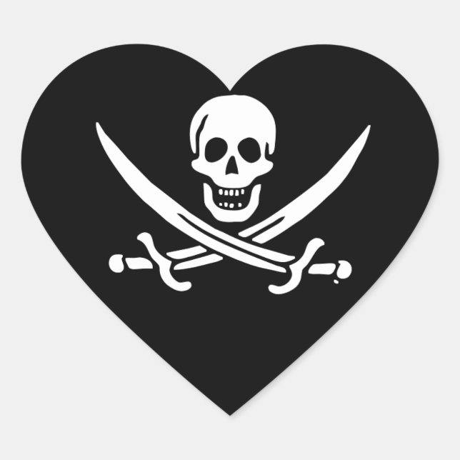 Adesivo Coração Bandeira pirata de Jolly roger (Frente)