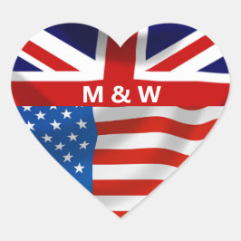 Adesivo Coração Bandeiras Britânicas Americanas Monogramadas
