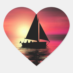 Adesivo Coração Barco à Vela ao Pôr do Sol no Mar Projeto de Arte