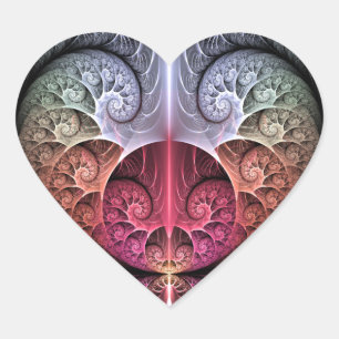 Adesivo Coração Batimento cardíaco, Arte fractal de fantasia surre