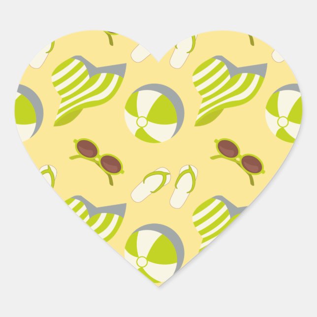Adesivo Coração Beach vacay pattern with sunglasses and sun hat (Frente)