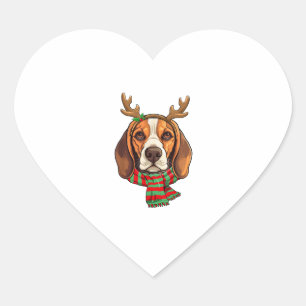 Adesivo Coração Beagle Dog Christmas Reindeer Santa Hat Engraçado