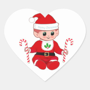 Adesivo Coração Bebê Papai Noel Natal Fofo  & Bengalas de Natal