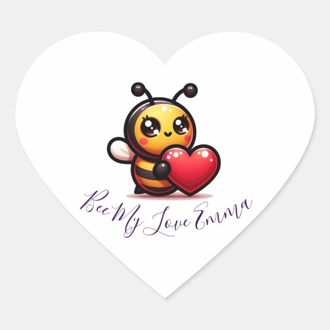 Adesivo Coração "Bee My Love, Emma" 🐝 ❤️ (Frente)