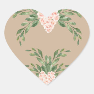 Adesivo Coração Beige Blush Peach Script Floral Romântico Elegant