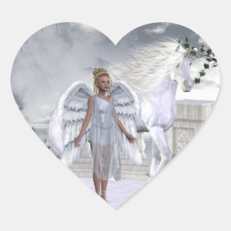 Adesivo Coração Bela Branca, Unicorn Angel Heart Sticker