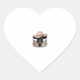 Adesivo Coração Bezerro de Cowgirl Rosa com Peônias Vetor Vintage_