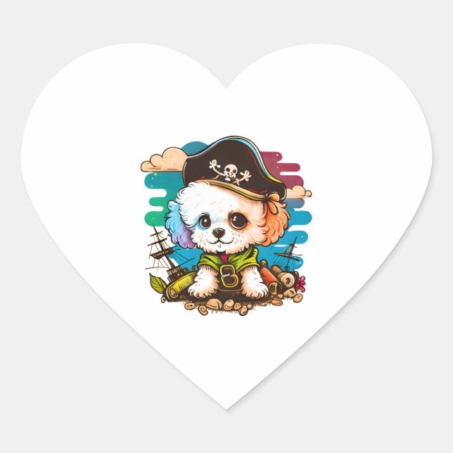 Adesivo Coração Bichon Dog Pirate (Frente)