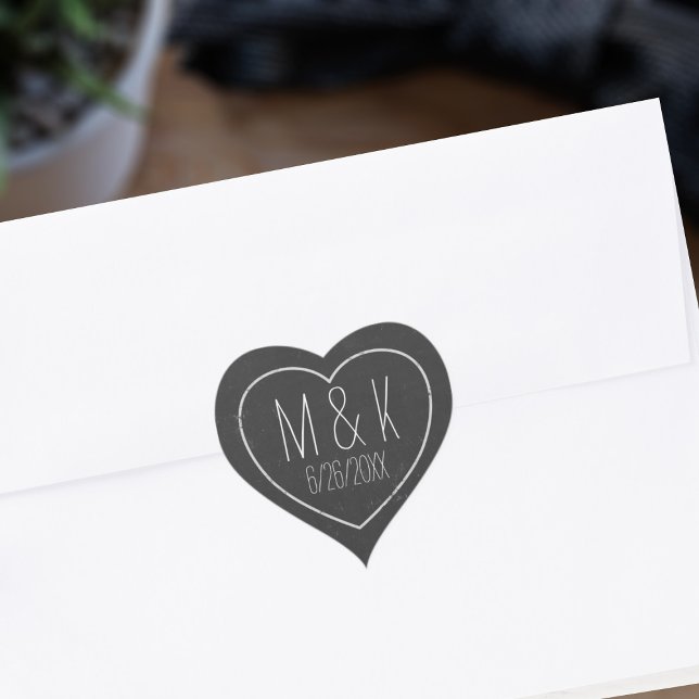 Adesivo Coração Black and White Chalk Heart Wedding Stickers (Perfect chalkboard heart sticker to attach to your save the dates)