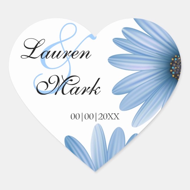 Adesivo Coração Blue Daisy Save the Date (Frente)