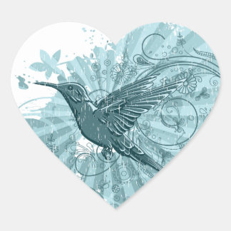 Adesivo Coração Blue Grunge Hummingbird