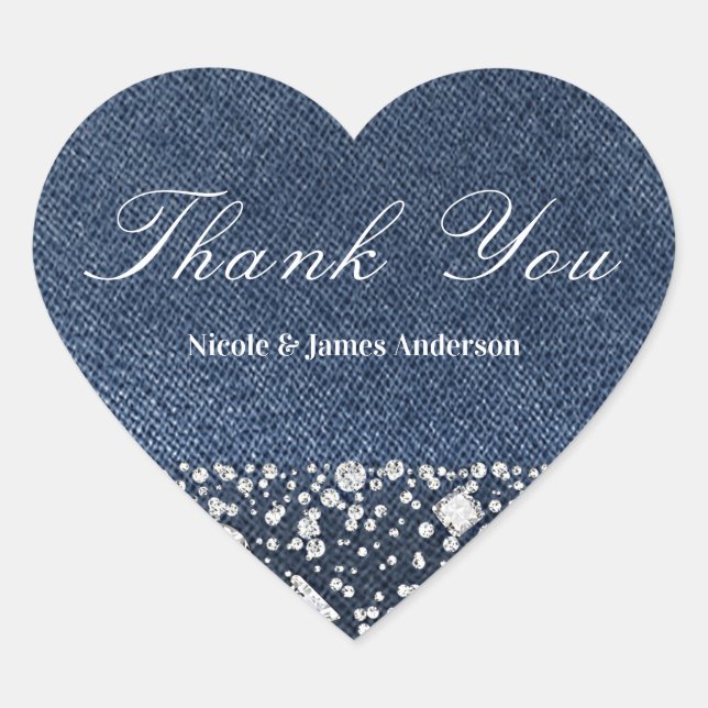 Adesivo Coração Blue Jean Denim e Diamantes Brilho Festa de Diaman (Frente)