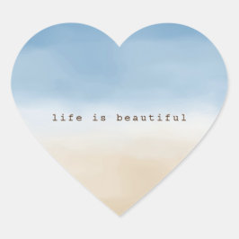Adesivo Coração Blue Sky Beige Sand Ombre Watercolor personalizado