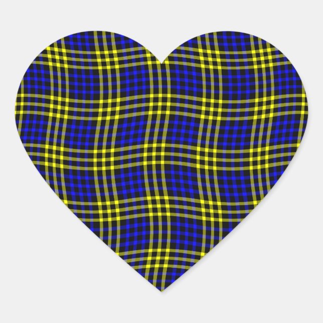 Adesivo Coração Blue Yellow Plaid Checker Seamless Pattern (Frente)