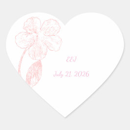 Adesivo Coração Blush Pink Floral Line Art Wedding