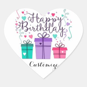 Adesivo Coração Boas-vindas de aniversário felizes em personalizaç