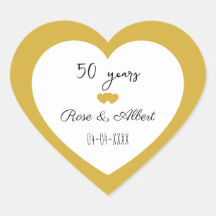 Adesivo Coração Bodas de Ouro, 50 Anos de Casamento, Personalizado