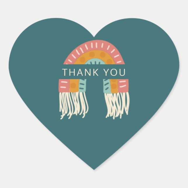 Adesivo Coração Boho Chá de fraldas Arco-Íris Obrigado (Frente)