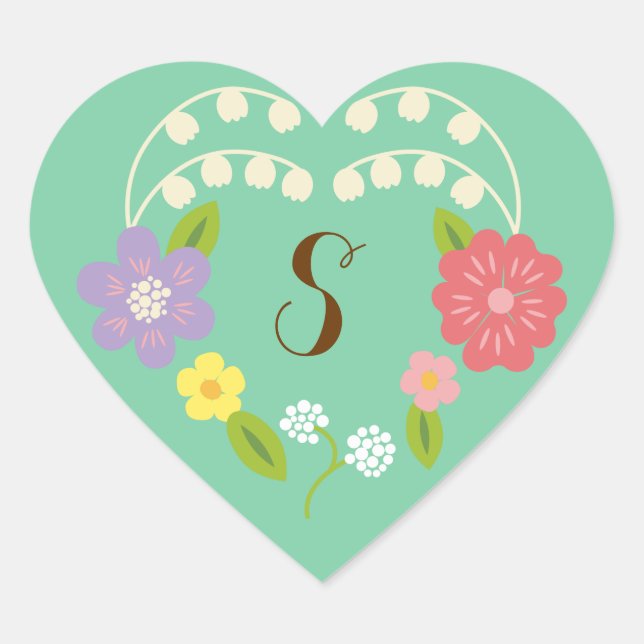 Adesivo Coração Boho Rustic Floral Wreath Wedding (Mint) (Frente)