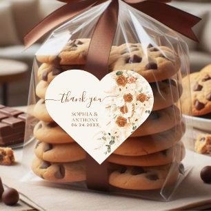 Adesivo Coração Boho Terracotta Casamento Floral Obrigado